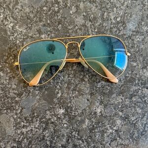 Ray-Ban Gold Frame Sunglasses with Blue-Green Lenses